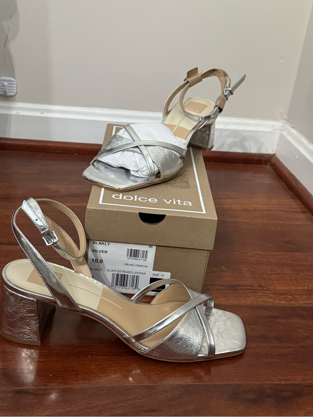 Dolce Vita Metallic Silver Crisscross Block Heel Sandals